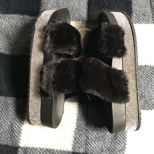 Fur platform sandals
